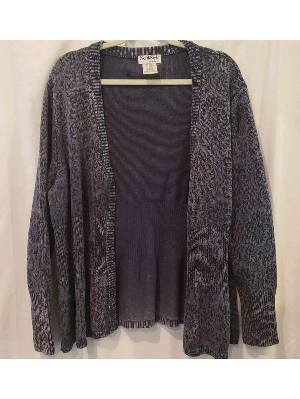 NorthStyle Womens Cardigan XL Blue Paisley Open Front Long Sleeve Cotton Blend